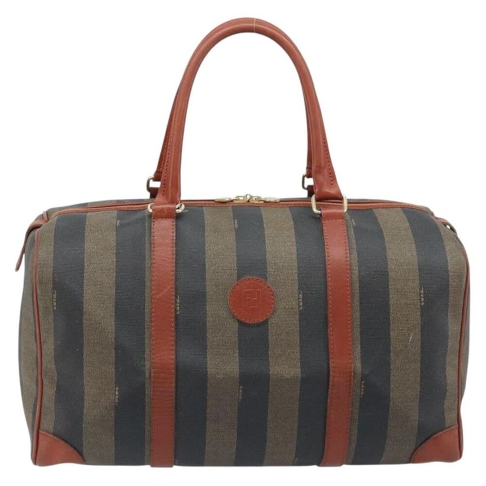 Fendi Vintage Pequin Boston Coated Canvas Brown Canvas Handbag